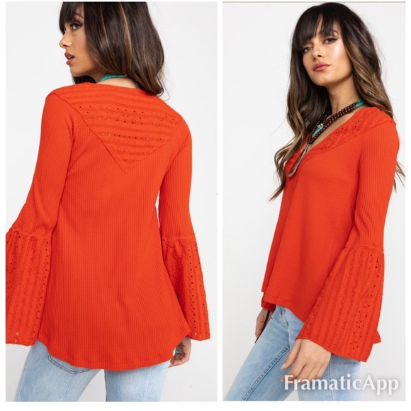 Free People Parisian Nights Blouse Top Red NWT - Picture 4 of 7